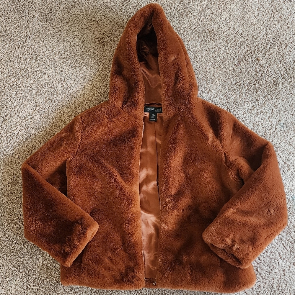 Rachel Zoe, hooded Teddy zip up faux fur Teddyjacket Sz M - Picture 2 of 7